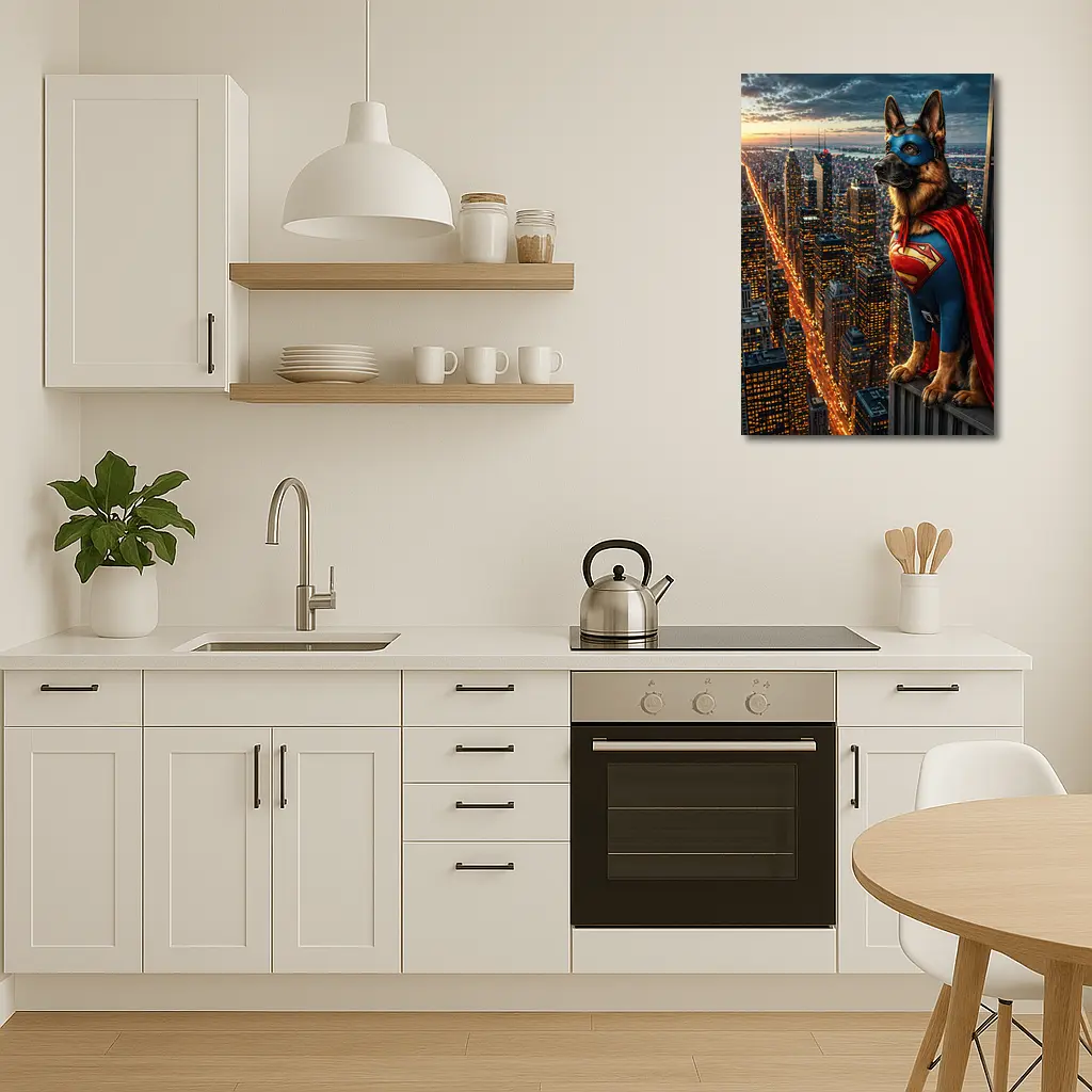 German Shepherd Superman Hero City Night – Wall Art