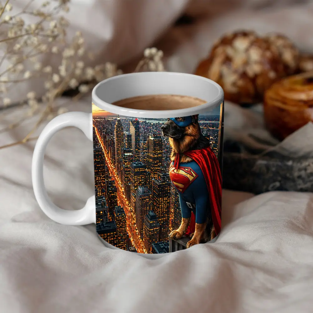 German Shepherd Superman Hero City Night – Mugs