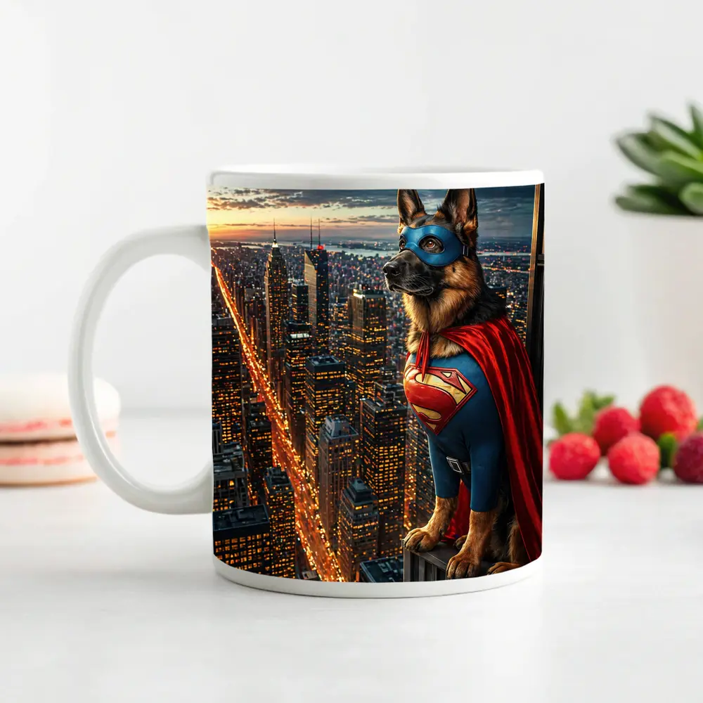 German Shepherd Superman Hero City Night – Mugs