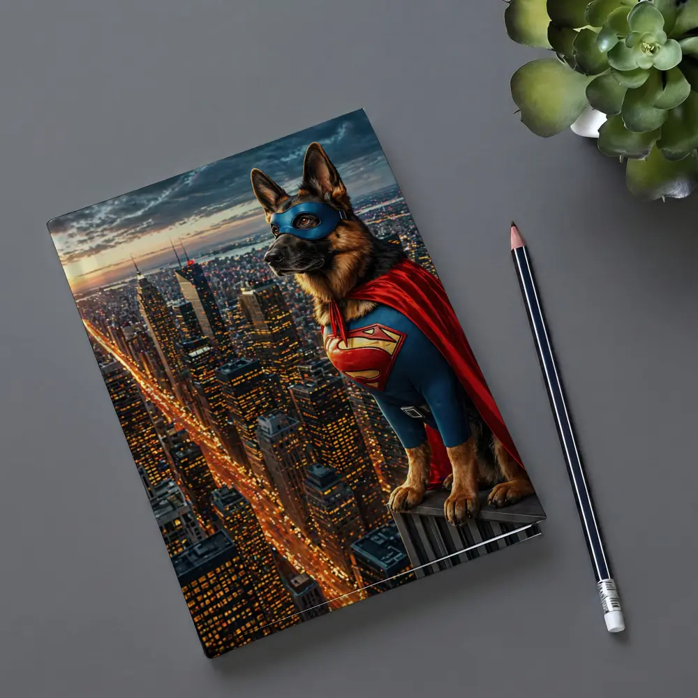 German Shepherd Superman Hero City Night – Notebooks