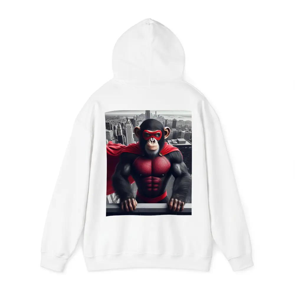 Superhero Chimpanzee Red Cape City Skyline – Hoodies