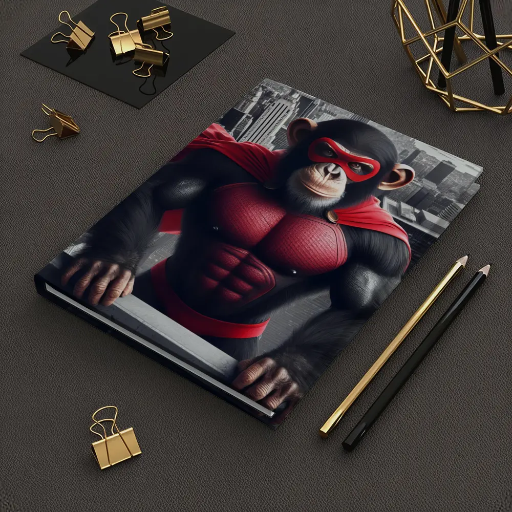 Superhero Chimpanzee Red Cape City Skyline – Notebooks
