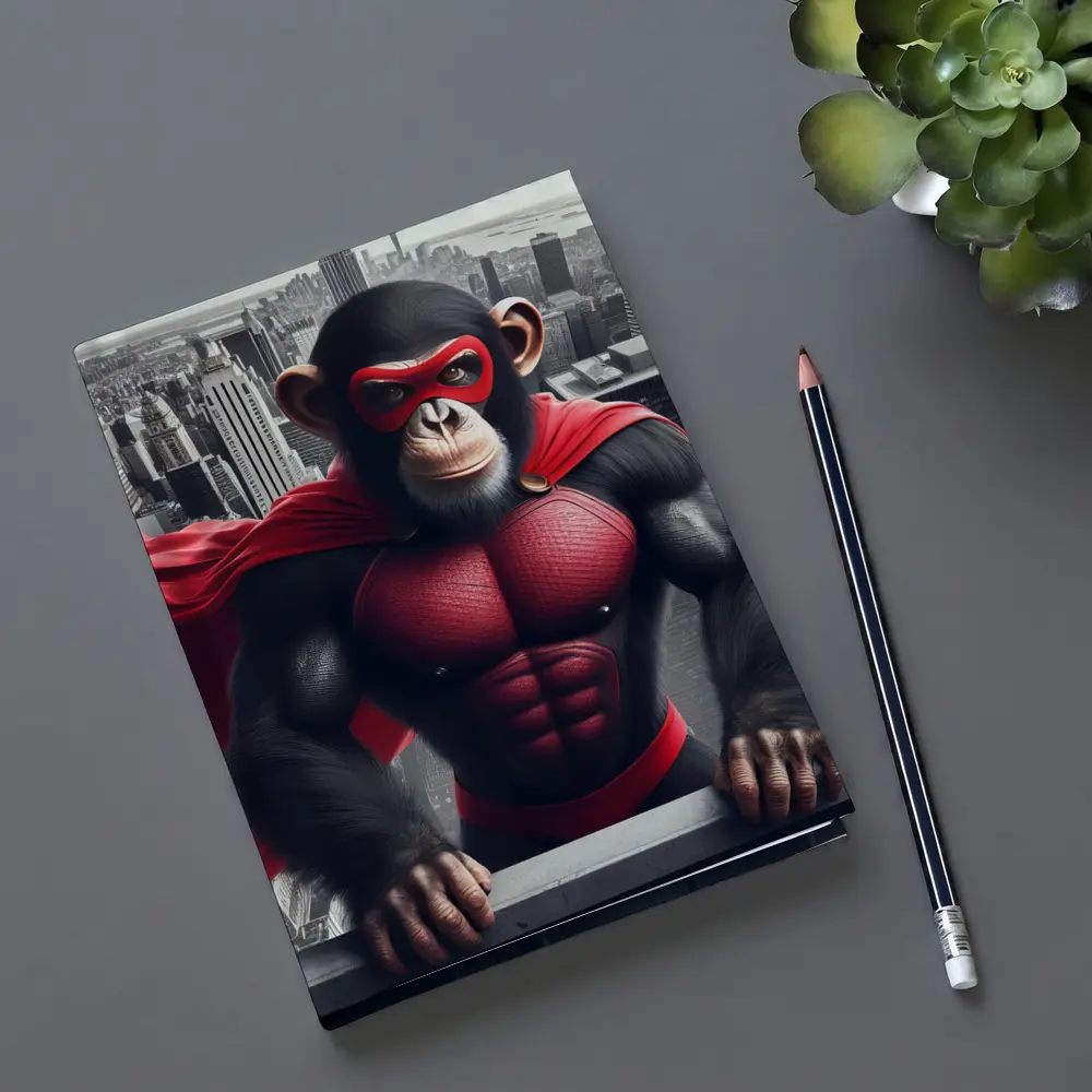Superhero Chimpanzee Red Cape City Skyline – Notebooks