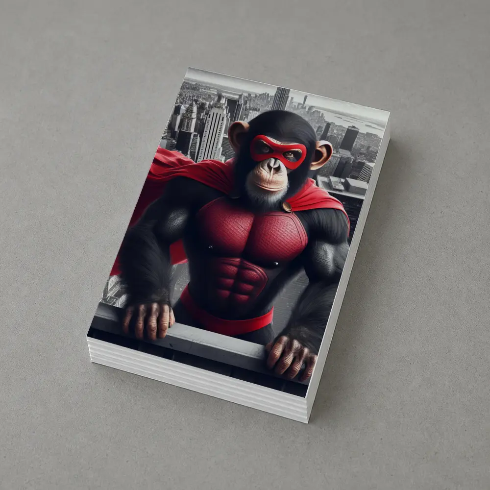 Superhero Chimpanzee Red Cape City Skyline – Postcards