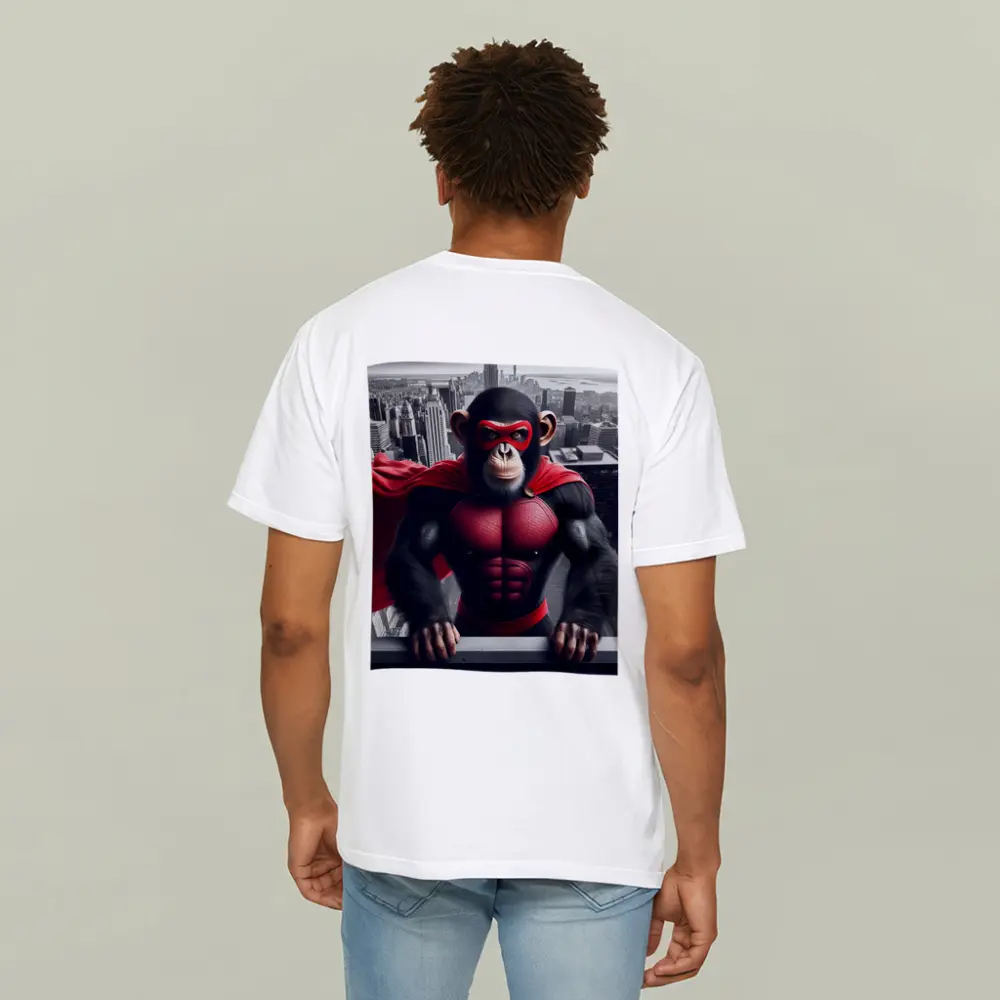 Superhero Chimpanzee Red Cape City Skyline – T-Shirts