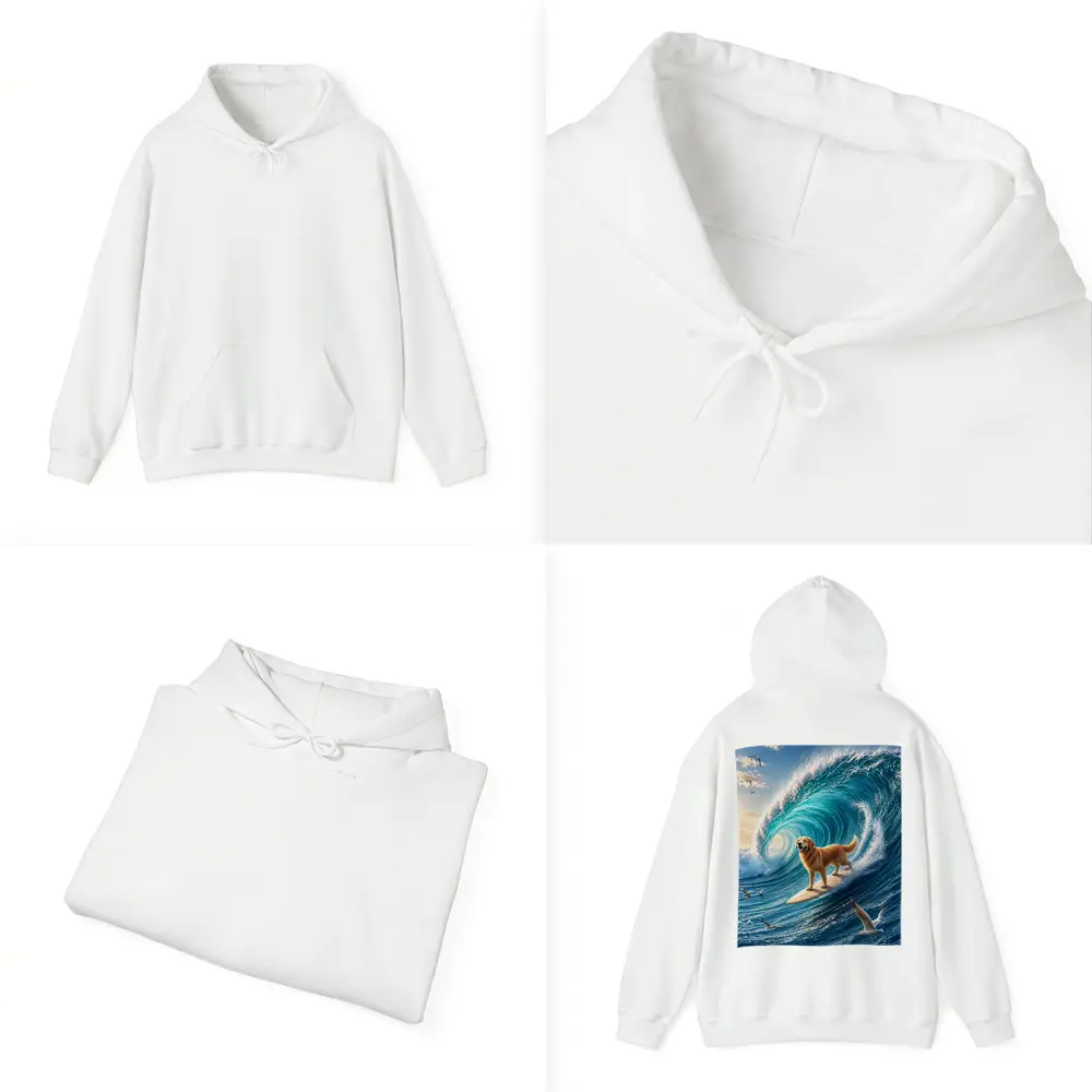 Golden Retriever Surfing Massive Ocean Wave – Hoodies