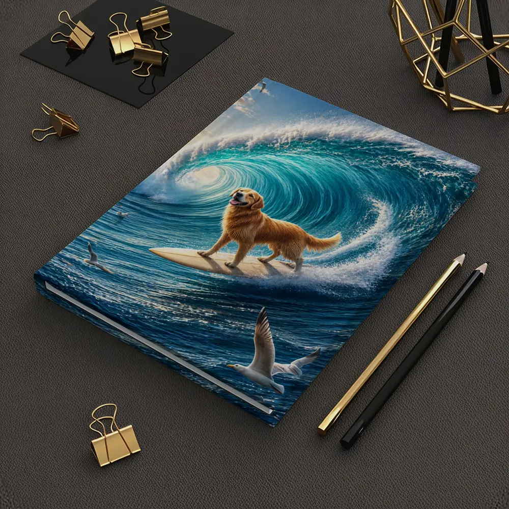 Golden Retriever Surfing Massive Ocean Wave – Notebooks