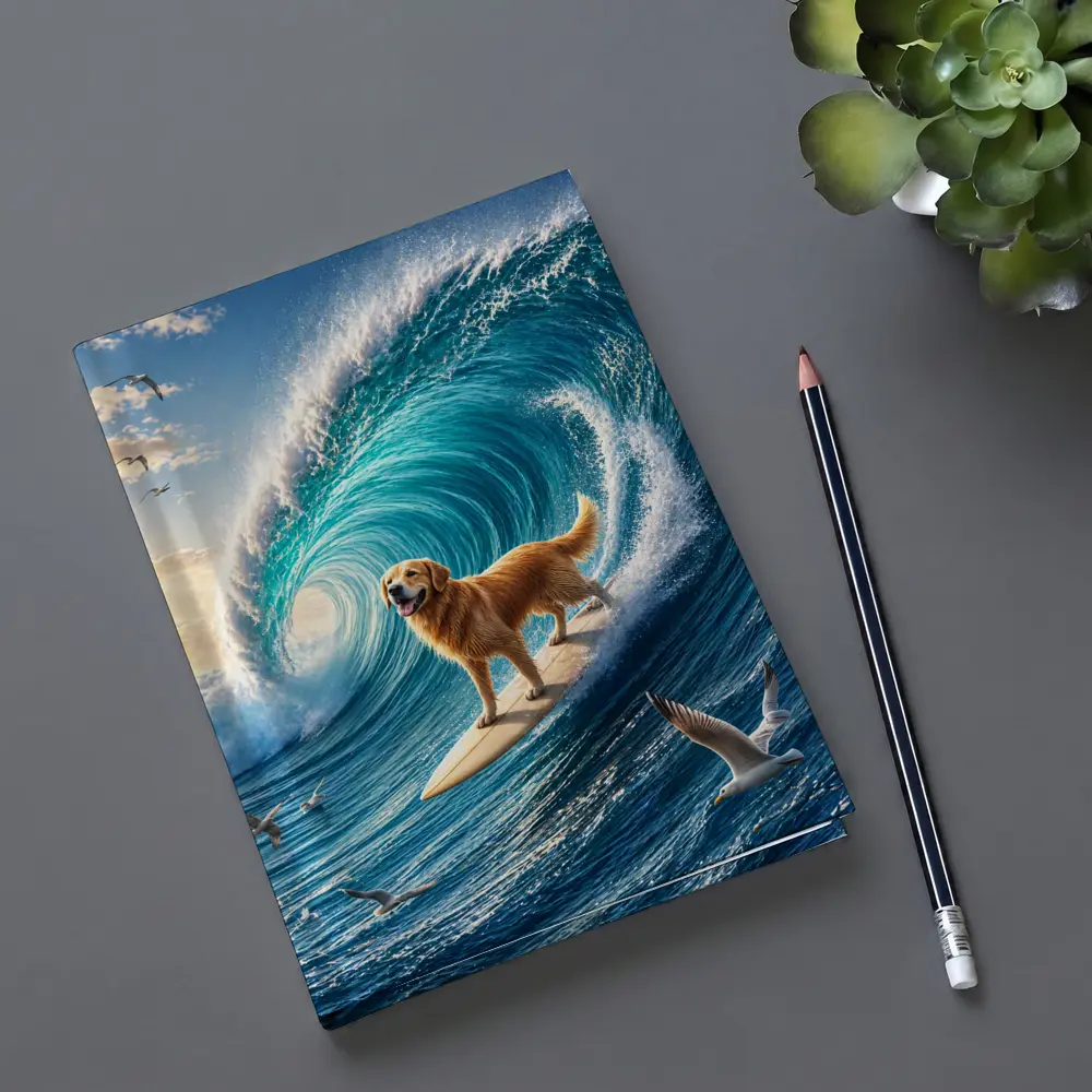 Golden Retriever Surfing Massive Ocean Wave – Notebooks