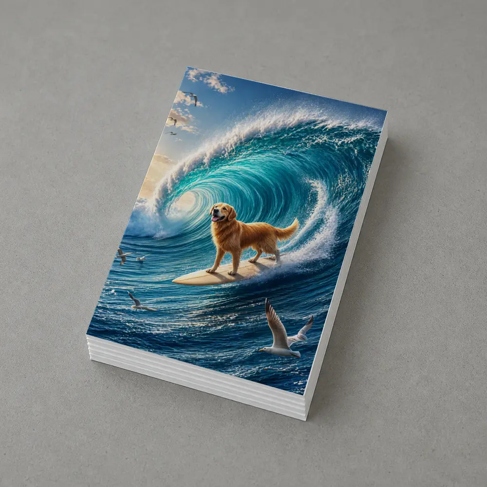 Golden Retriever Surfing Massive Ocean Wave – Postcards