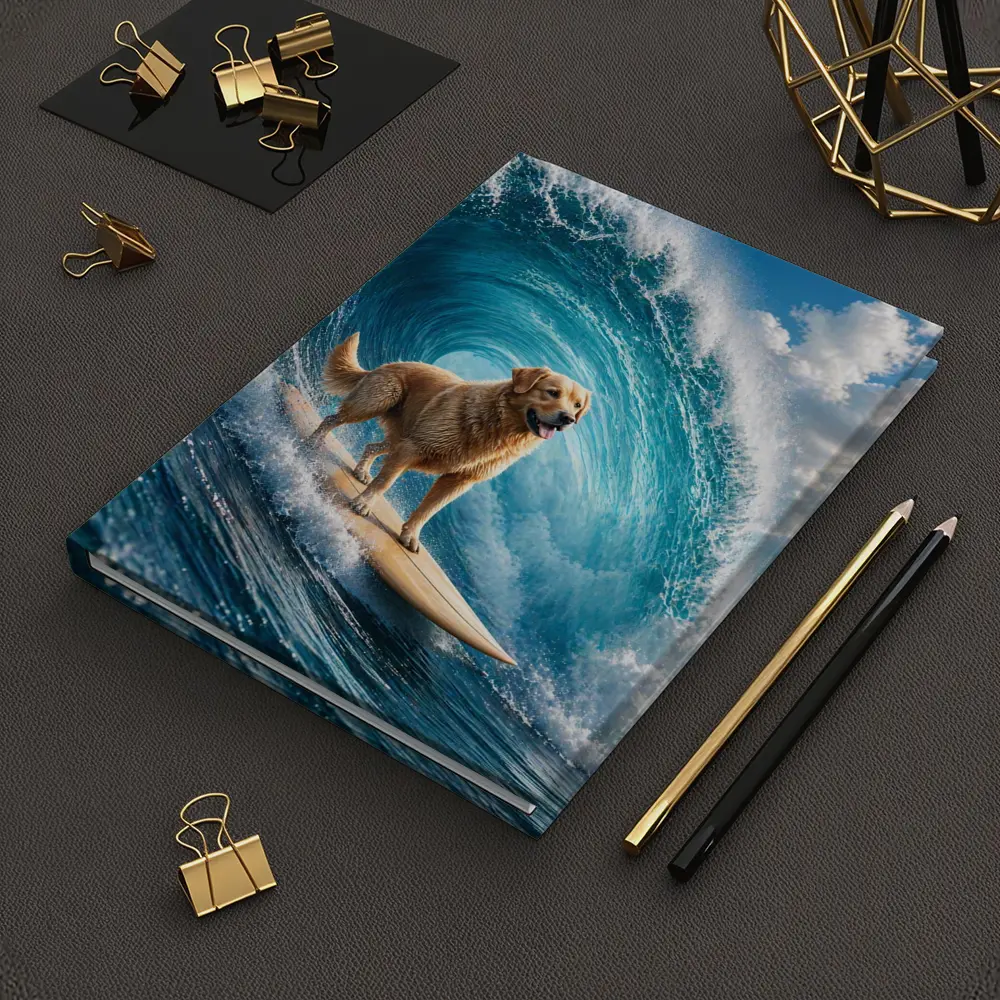 Golden Retriever Surfing Giant Ocean Wave – Notebooks