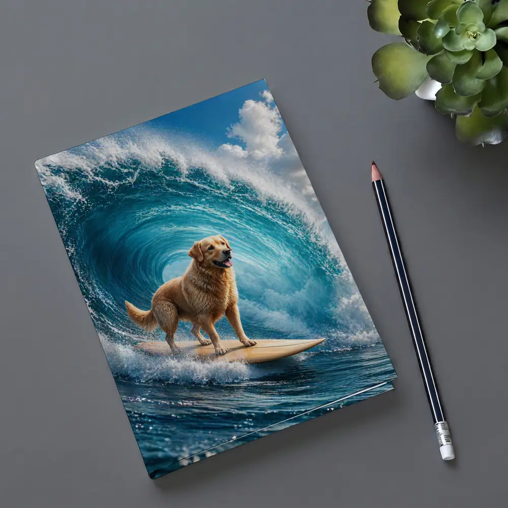 Golden Retriever Surfing Giant Ocean Wave – Notebooks