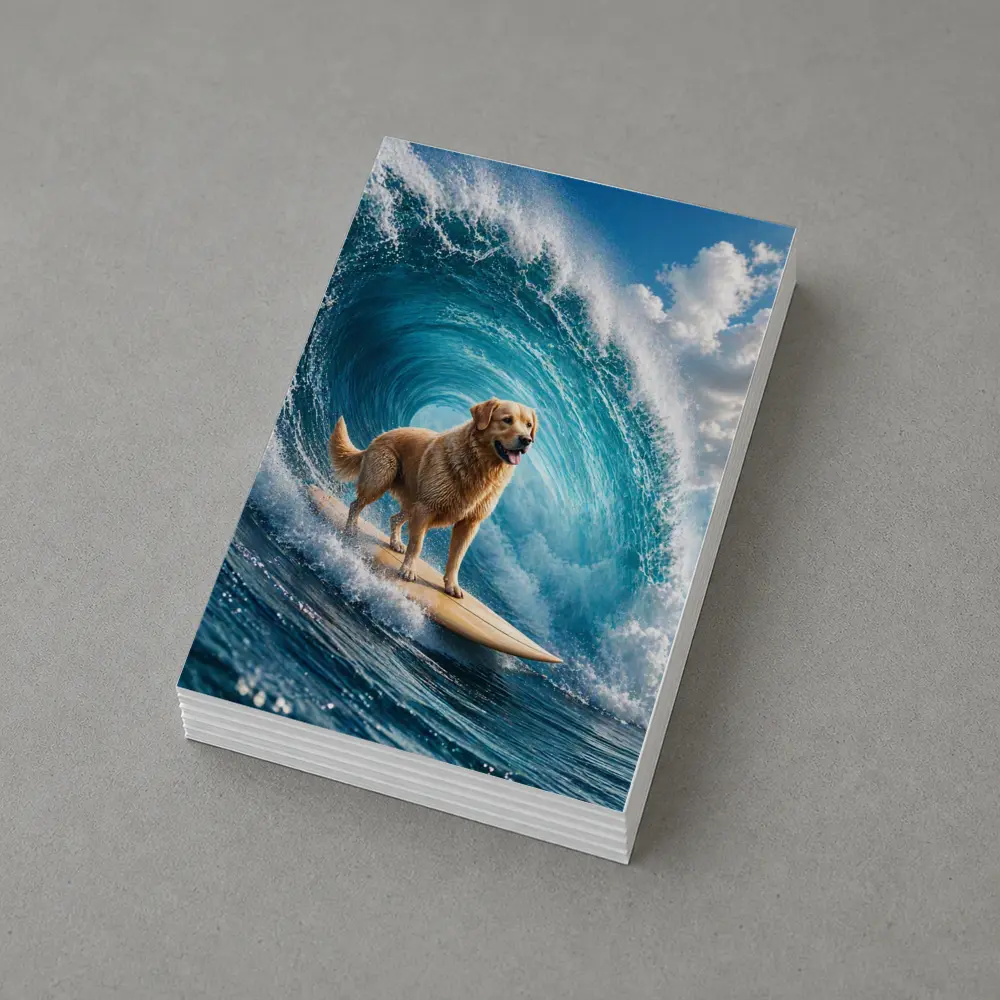 Golden Retriever Surfing Giant Ocean Wave – Postcards
