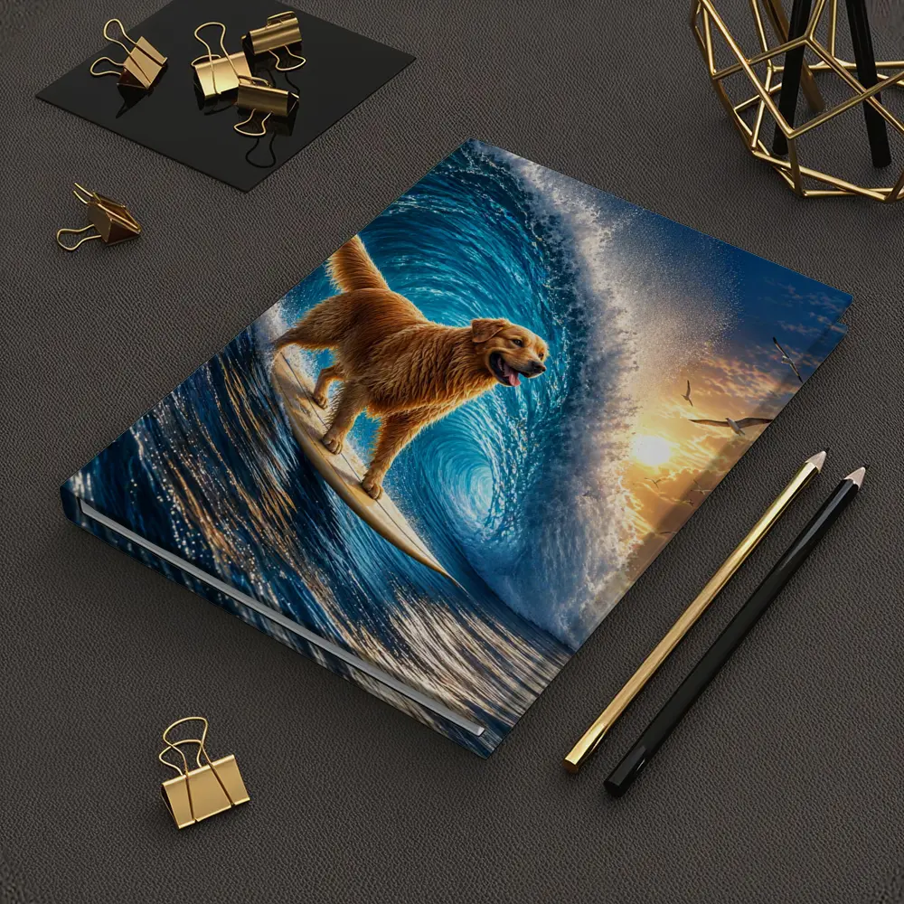 Golden Retriever Surfing Giant Ocean Wave – Notebooks