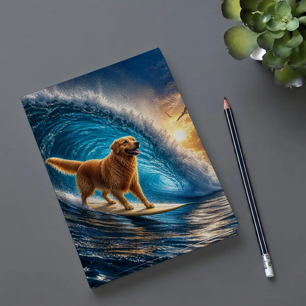 Golden Retriever Surfing Giant Ocean Wave – Notebooks