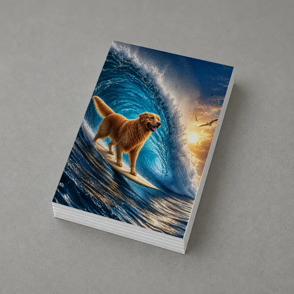Golden Retriever Surfing Giant Ocean Wave – Postcards