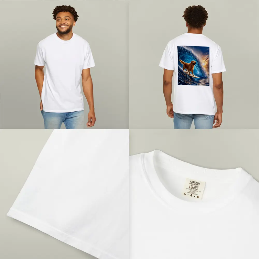 Golden Retriever Surfing Giant Ocean Wave – T-Shirts