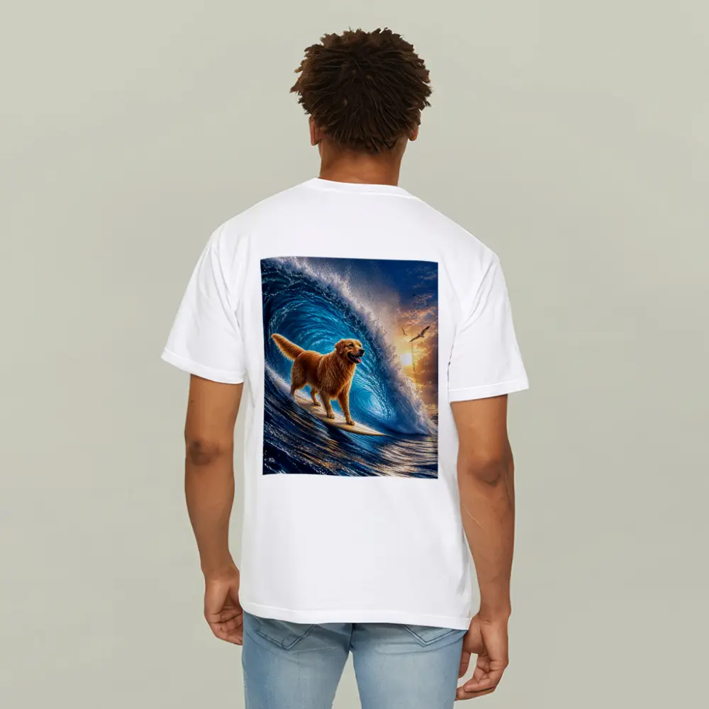 Golden Retriever Surfing Giant Ocean Wave – T-Shirts