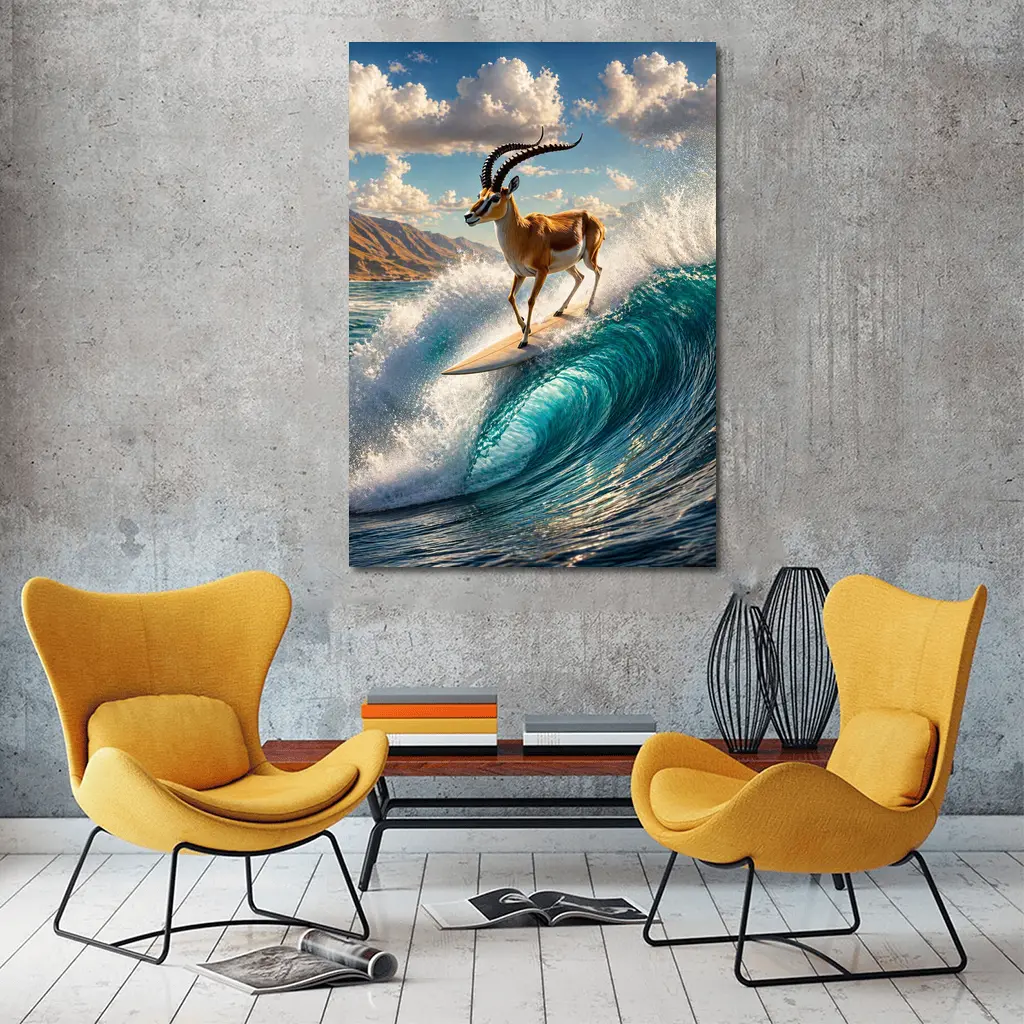 Antelope Surfing Giant Ocean Wave Art – Wall Art