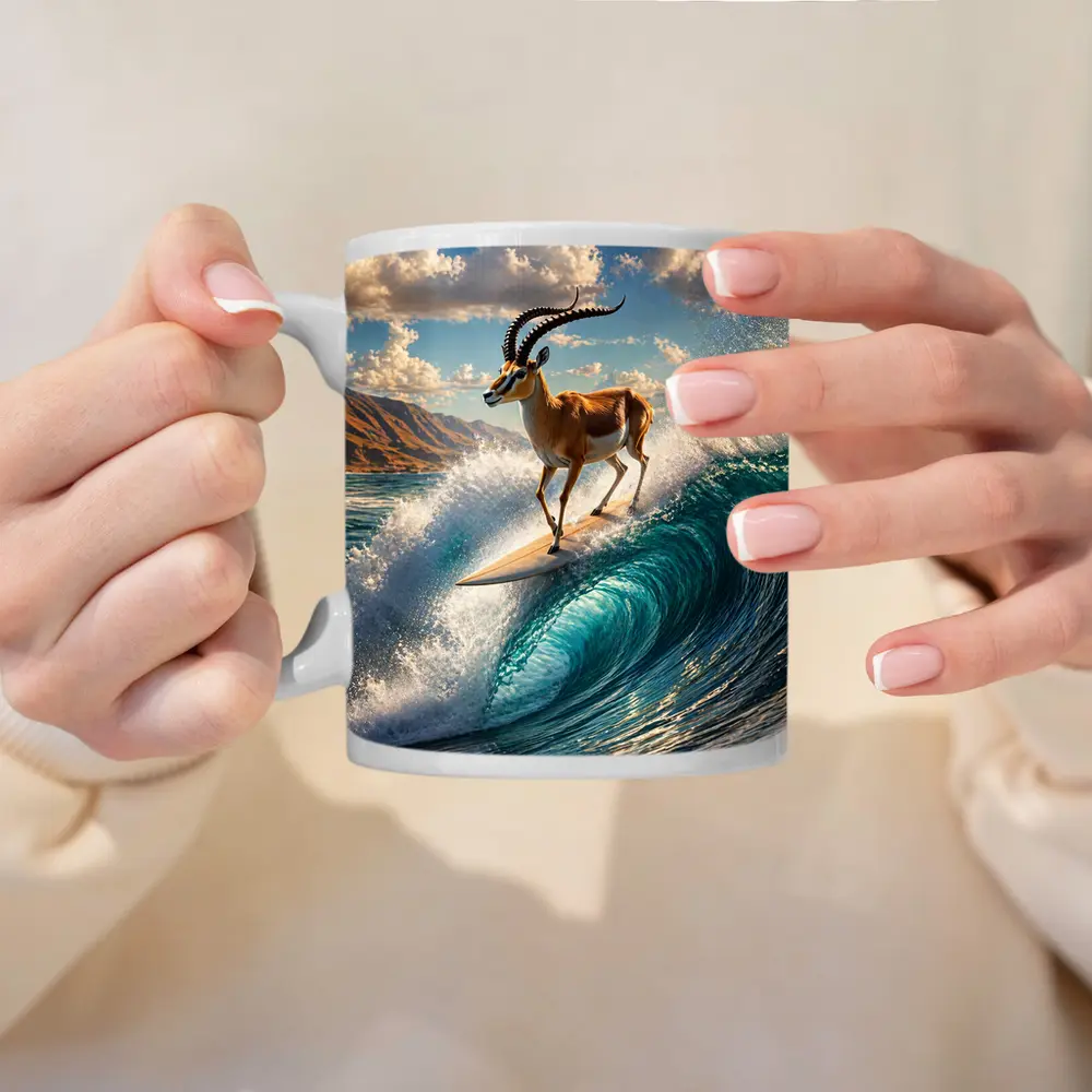 Antelope Surfing Giant Ocean Wave Art – Mugs