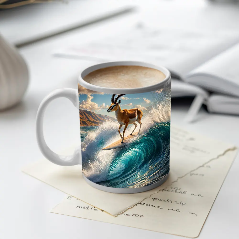 Antelope Surfing Giant Ocean Wave Art – Mugs