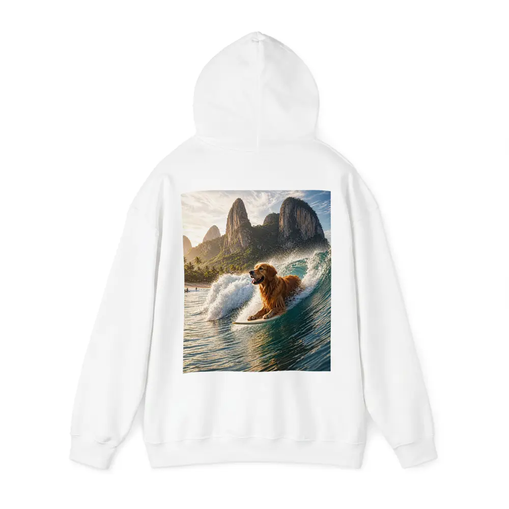 Golden Retriever Surfing Tropical Ocean Wave – Hoodies