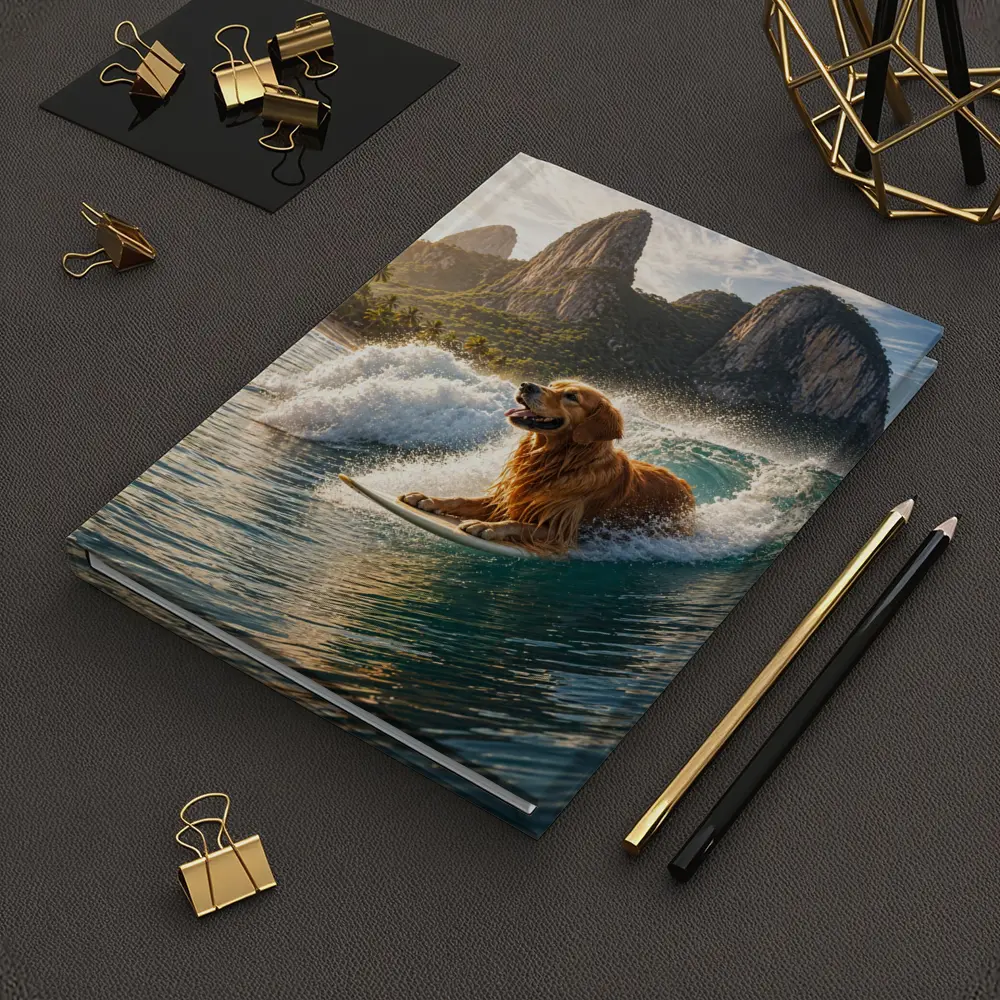 Golden Retriever Surfing Tropical Ocean Wave – Notebooks