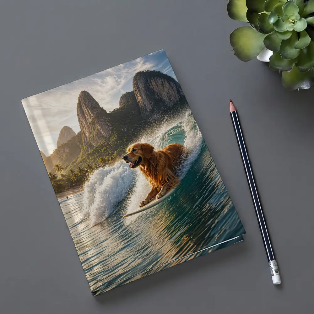 Golden Retriever Surfing Tropical Ocean Wave – Notebooks