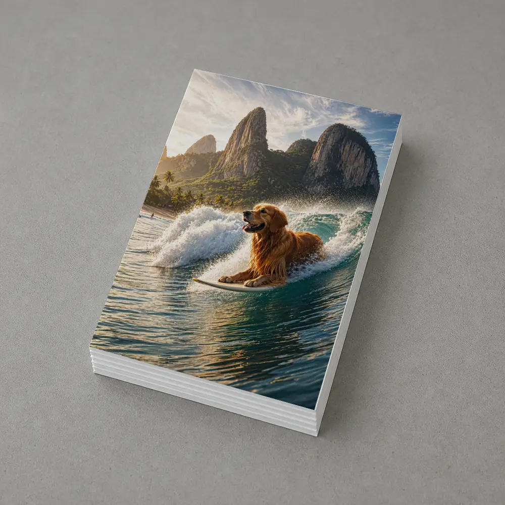 Golden Retriever Surfing Tropical Ocean Wave – Postcards