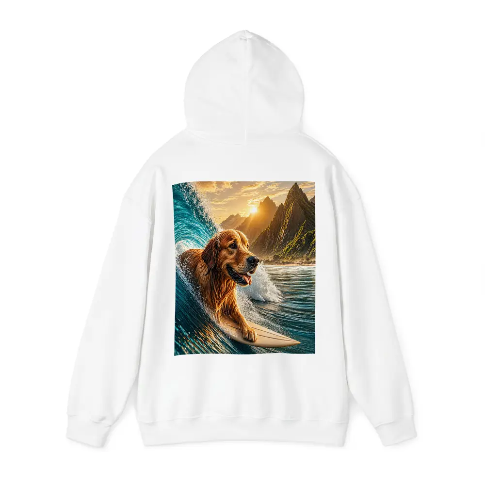 Golden Retriever Surfing Ocean Wave Mountains – Hoodies