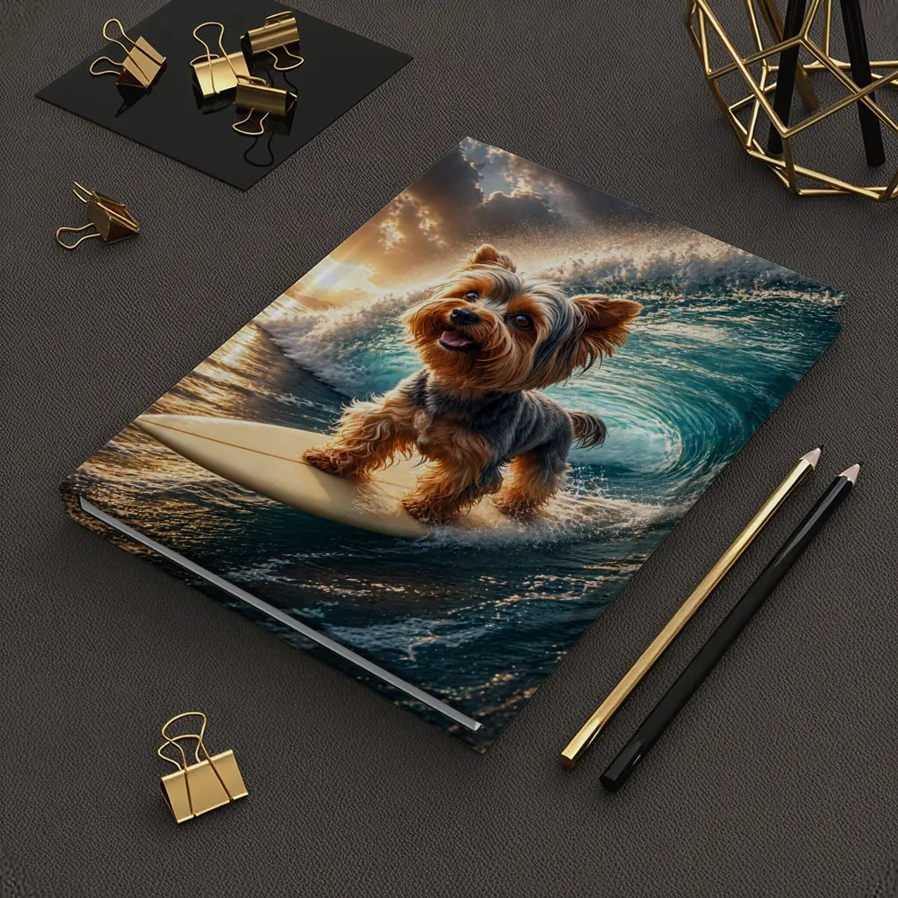 Yorkshire Terrier Surfing Ocean Wave Sunset – Notebooks