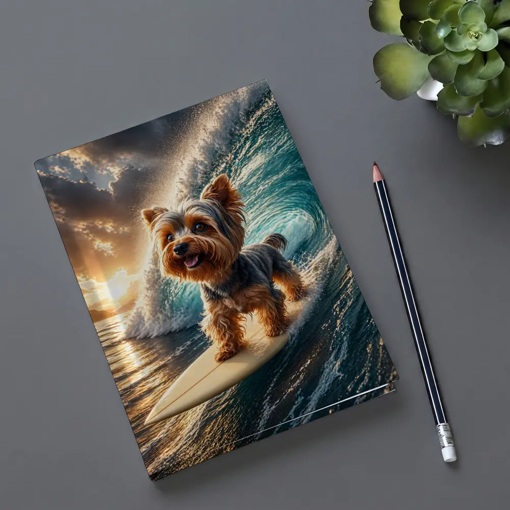 Yorkshire Terrier Surfing Ocean Wave Sunset – Notebooks