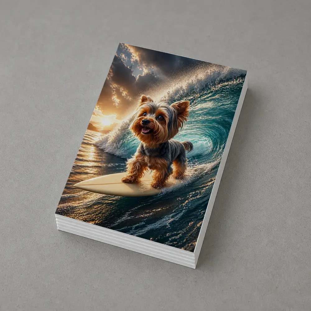 Yorkshire Terrier Surfing Ocean Wave Sunset – Postcards