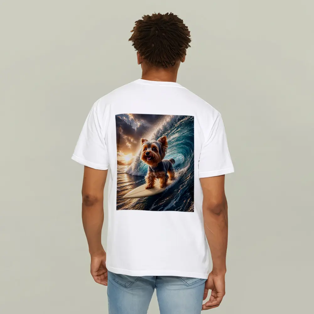 Yorkshire Terrier Surfing Ocean Wave Sunset – T-Shirts