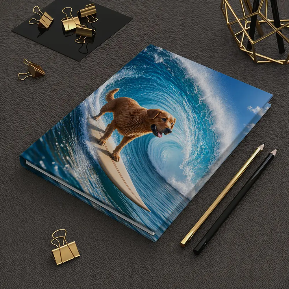 Golden Retriever Surfing Giant Ocean Wave – Notebooks