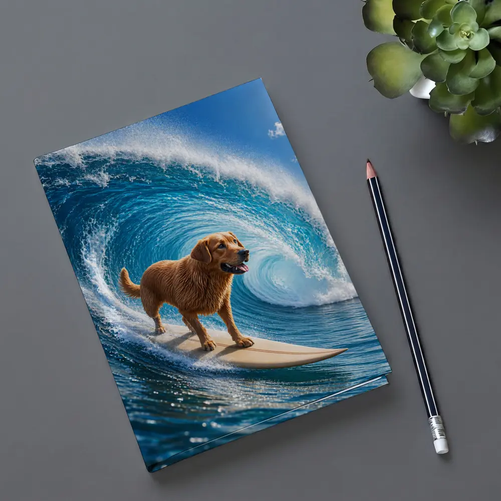 Golden Retriever Surfing Giant Ocean Wave – Notebooks