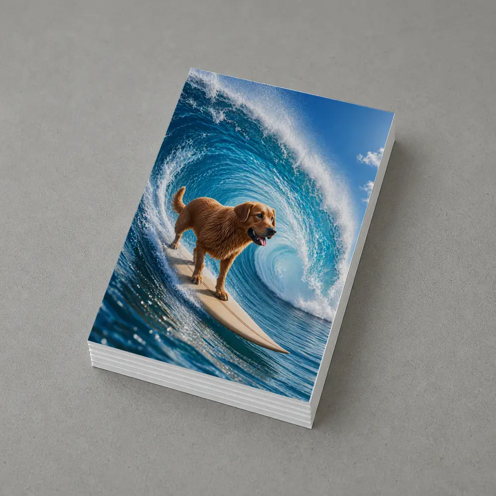 Golden Retriever Surfing Giant Ocean Wave – Postcards