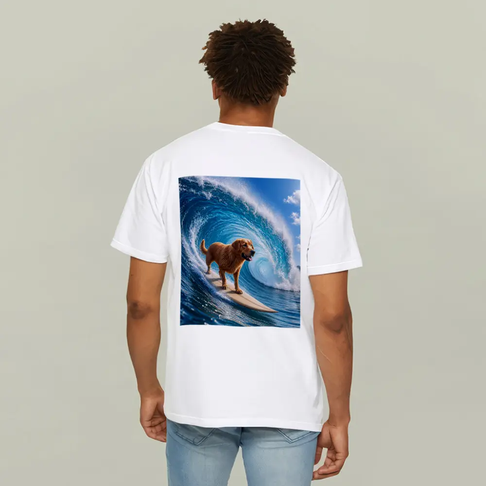 Golden Retriever Surfing Giant Ocean Wave – T-Shirts