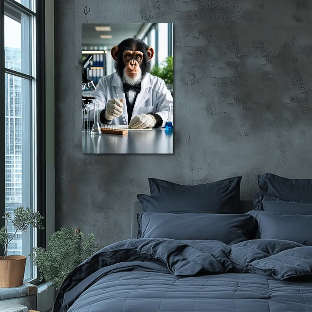 Chimpanzee Scientist Working in Research Laboratory – Wall Art