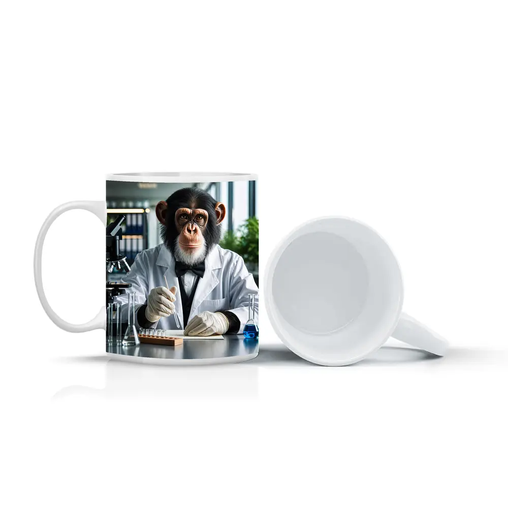 Chimpanzee Scientist Working in Research Laboratory – Mugs