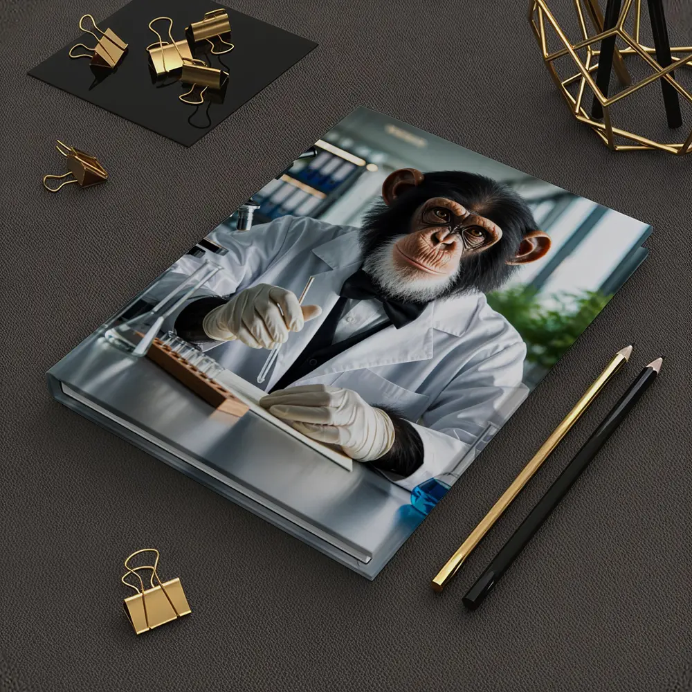 Chimpanzee Scientist Working in Research Laboratory – Notebooks