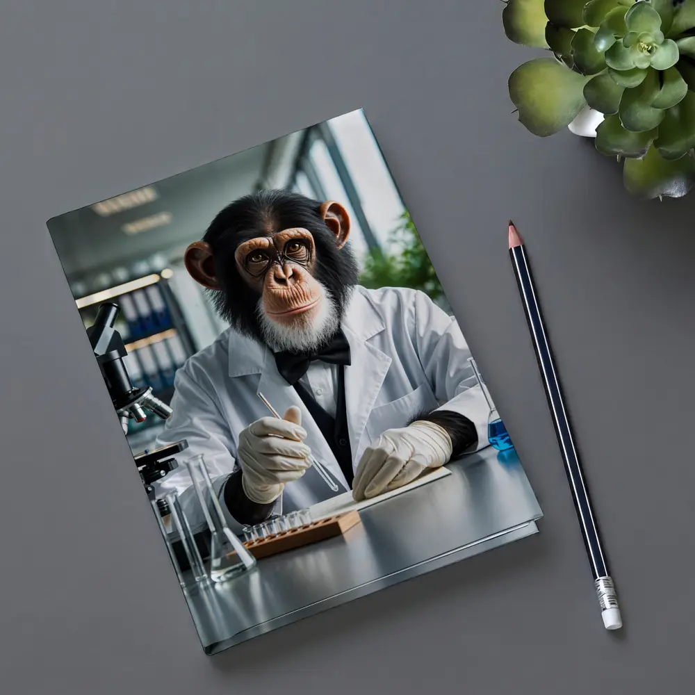 Chimpanzee Scientist Working in Research Laboratory – Notebooks