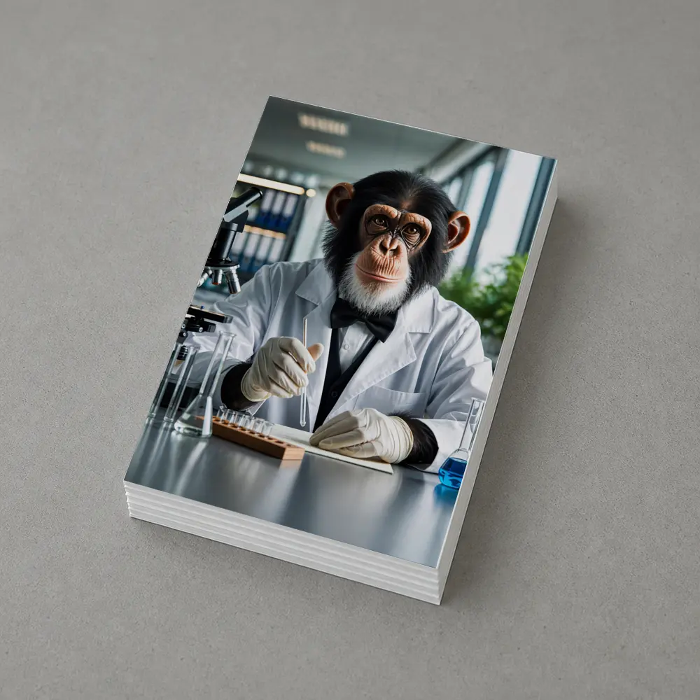 Chimpanzee Scientist Working in Research Laboratory – Postcards