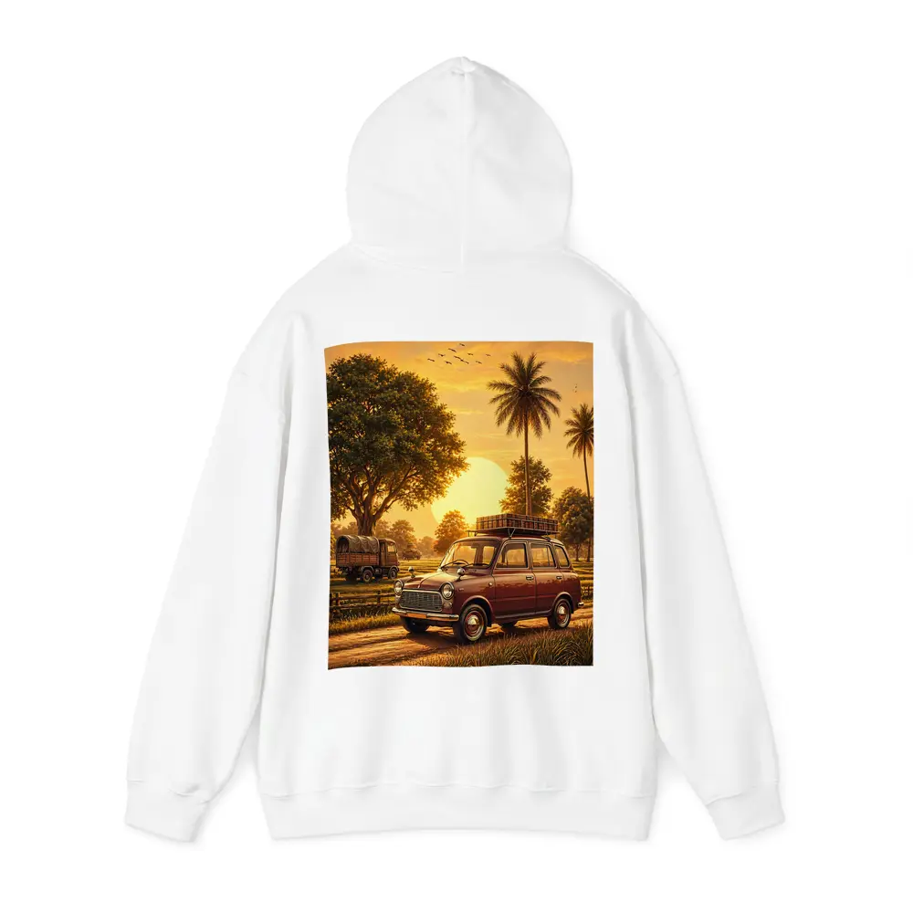 Mini Classic Car Golden Sunset Rural Setting – Hoodies