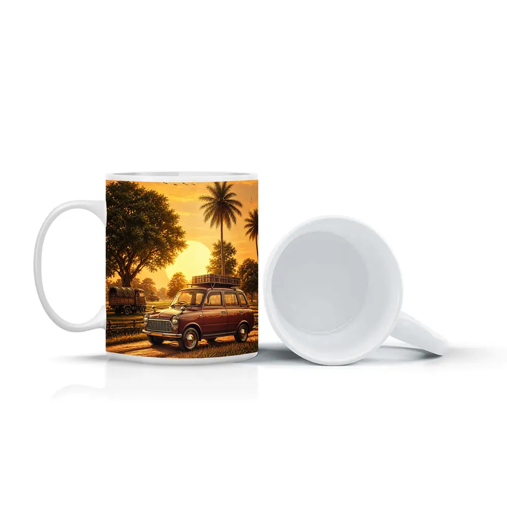 Mini Classic Car Golden Sunset Rural Setting – Mugs