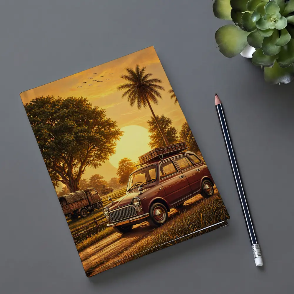 Mini Classic Car Golden Sunset Rural Setting – Notebooks