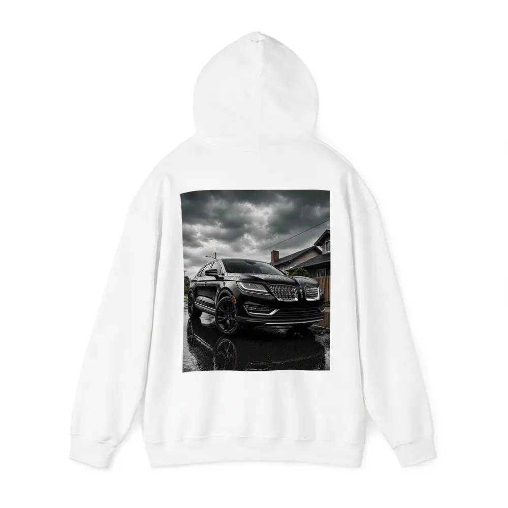Lincoln MKZ Black SUV Rainy Street Scene – Hoodies