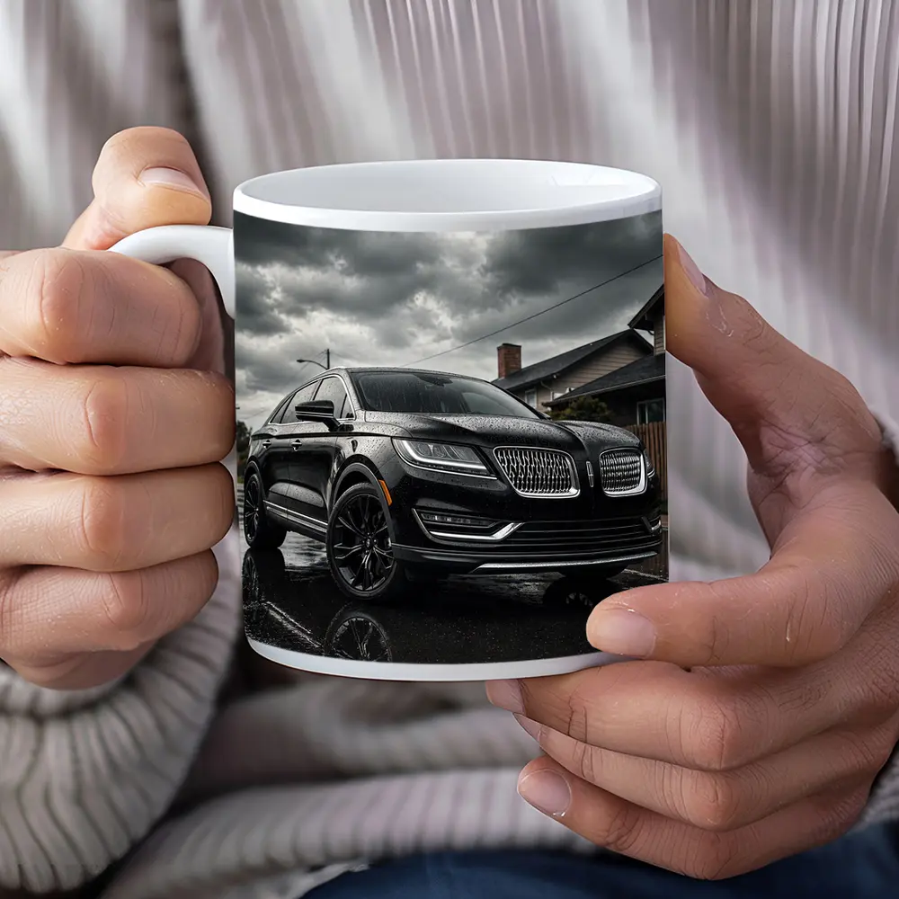 Lincoln MKZ Black SUV Rainy Street Scene – Mugs
