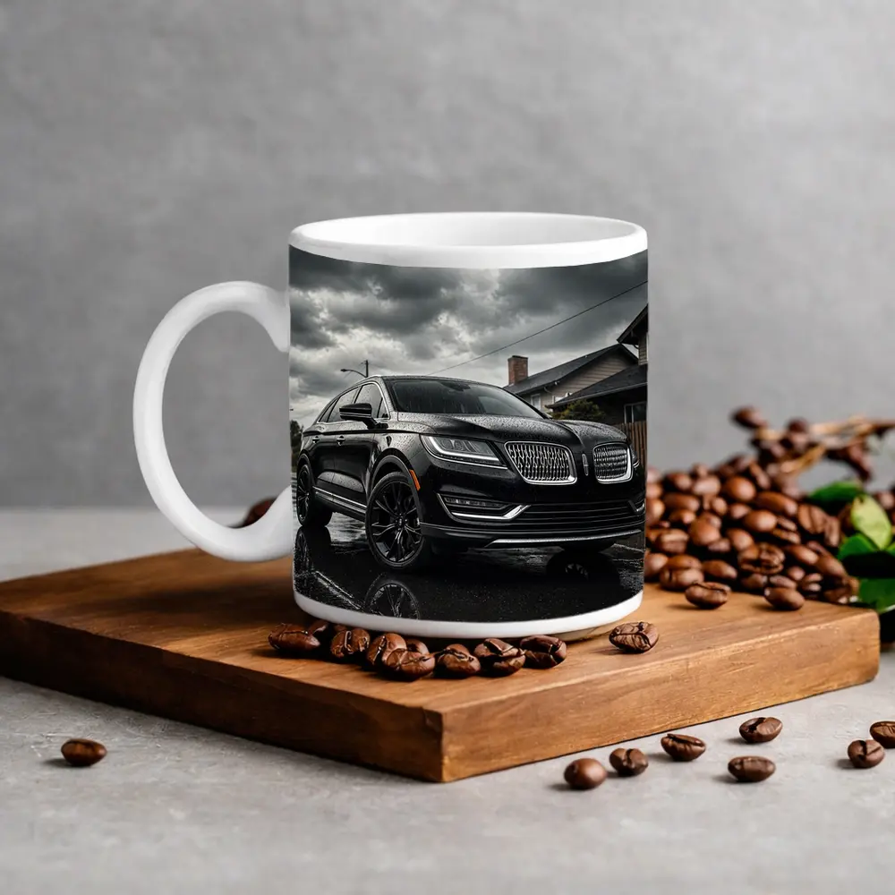 Lincoln MKZ Black SUV Rainy Street Scene – Mugs
