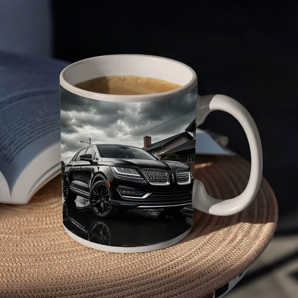 Lincoln MKZ Black SUV Rainy Street Scene – Mugs