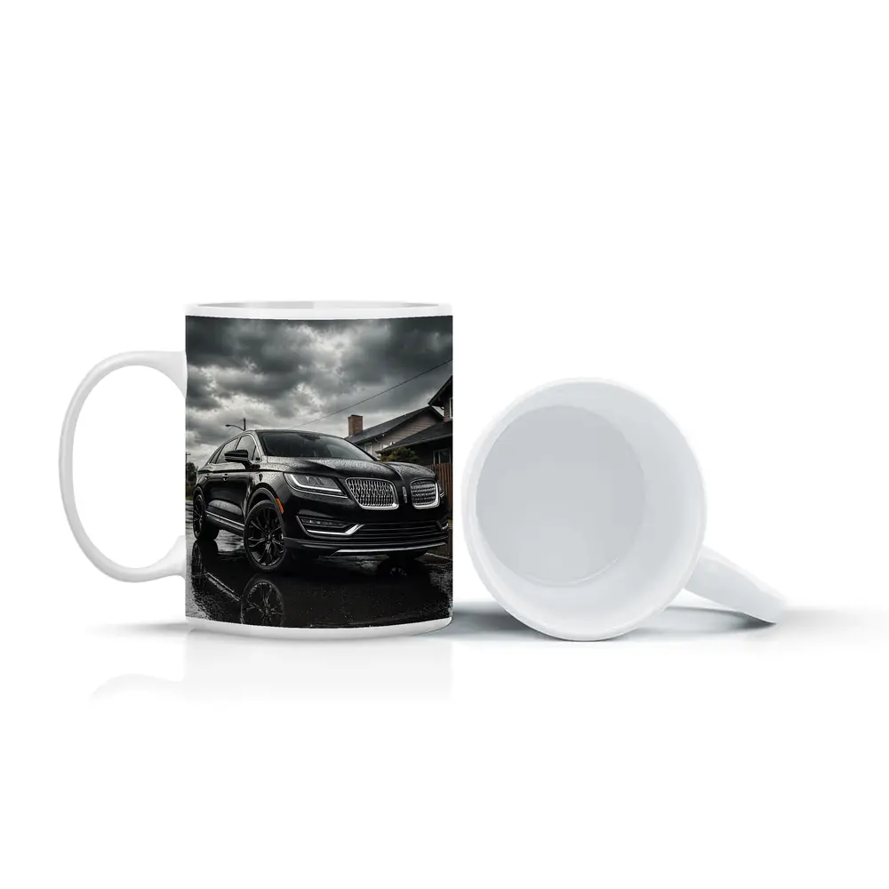Lincoln MKZ Black SUV Rainy Street Scene – Mugs